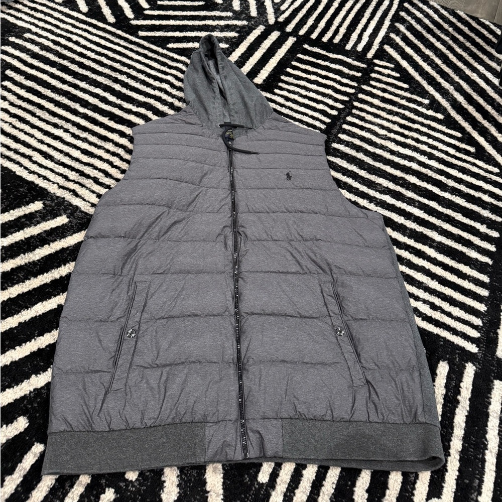 Men's Polo Ralph Lauren Gray Hooded Puffer Vest, Size 2XLT